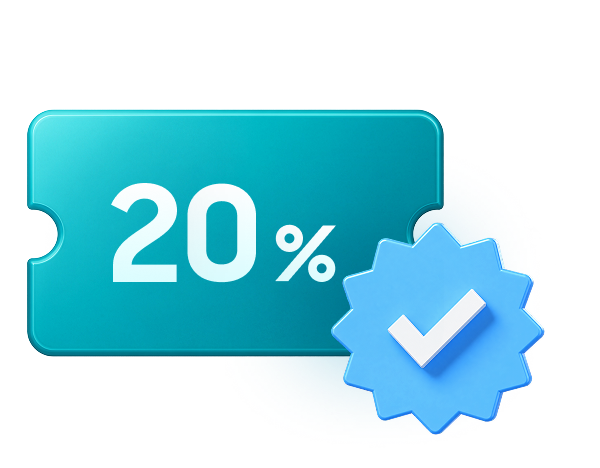 20% 쿠폰과 체크 아이콘