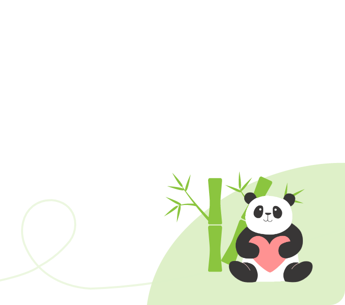 대나무 일러스트, 하트를 들고 있는 팬더 일러스트