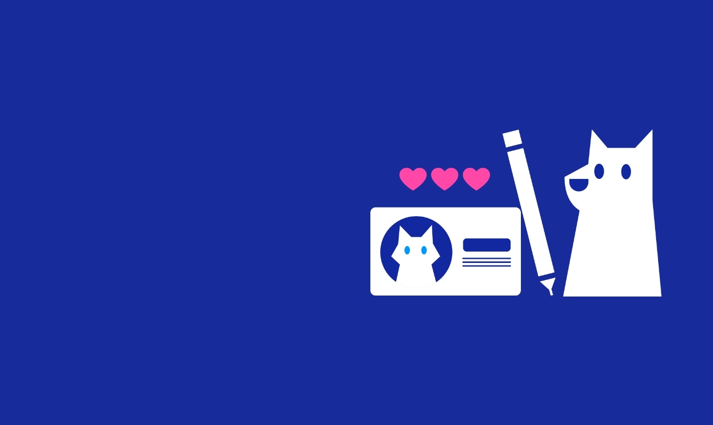 하트, 고양이가 그려진 펫 등록증, 연필, 강아지