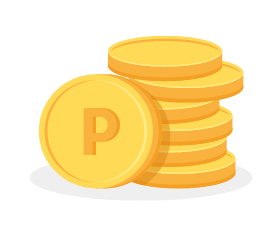 P모양의 노란색 동전 더미