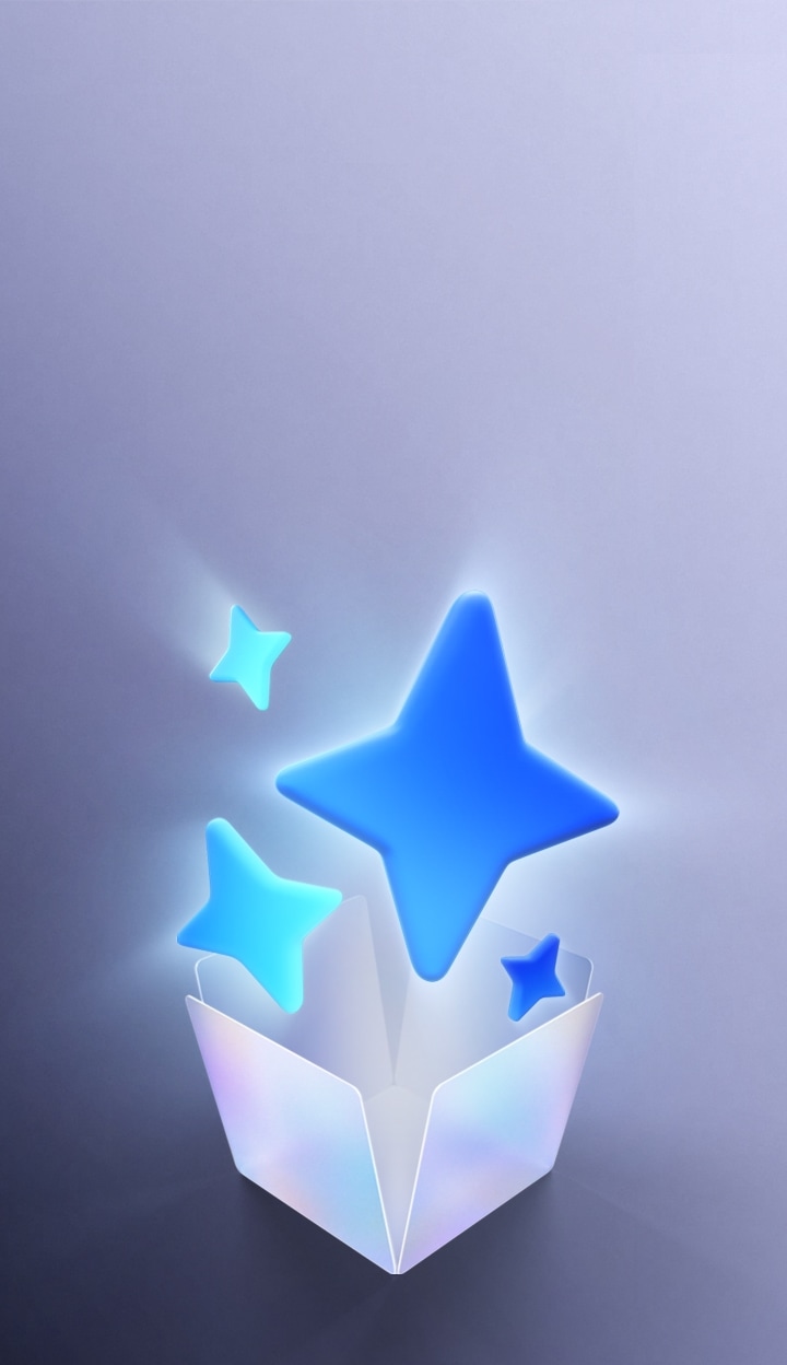 블루 계열에 중앙을 중심으로 두고 위아래로 사각형이 비추어지는 오브제로 구현된 이미지