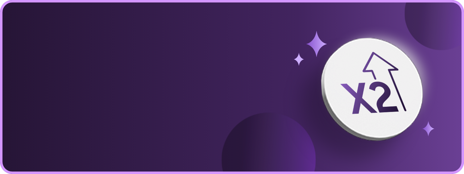 쨍한 보라색 배경으로 우측에 '더블 스토리지' 혜택 아이콘이 하얀 달처럼 떠 있다.