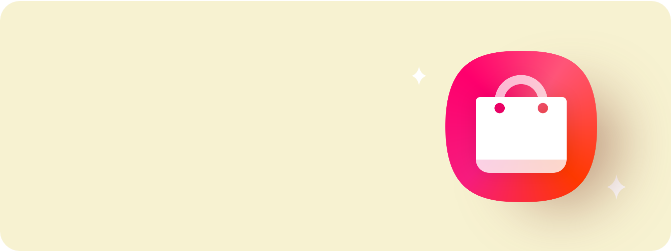 연노란색 배경으로 우측에 '갤럭시 스토어' 브랜드 아이콘이 있다.