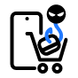 핸드폰 옆에 있는 쇼핑 카트에서 카드를 훔쳐가는 도둑 아이콘