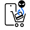 핸드폰 옆에 있는 쇼핑 카트에서 카드를 훔쳐가는 도둑 아이콘