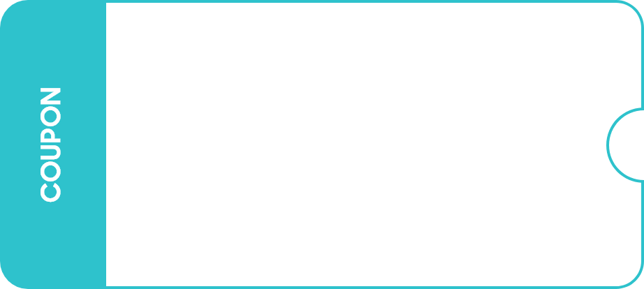 하늘색 쿠폰 모양, 좌측에 쿠폰이 적혀있는 모습