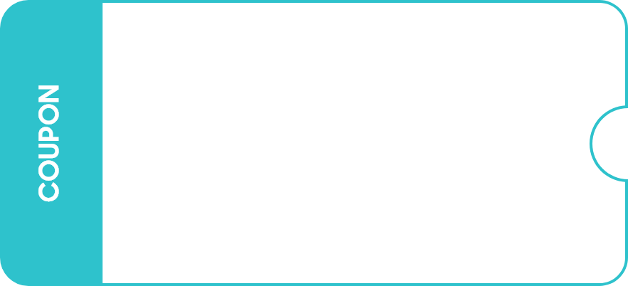 하늘색 쿠폰 모양, 좌측에 쿠폰이 적혀있는 모습