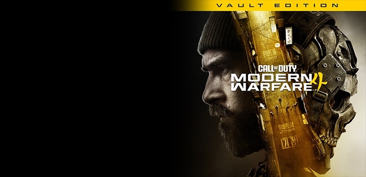 어두운 길거리 양 옆에 사람 옆모습이 보이며 그 위에 Call Of Duty Modern Warfare 4 로고가 있고 최상단에는 VAULT EDITION 이라고 쓰여있는