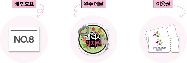 배 번호표, 완주 메달, 이용권