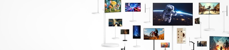 하얀색 배경에 다양한 무빙스타일 제품들이 배치되어 있는