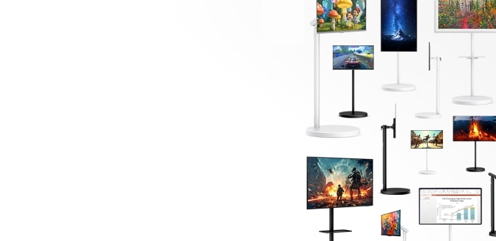 하얀색 배경에 다양한 무빙스타일 제품들이 배치되어 있는