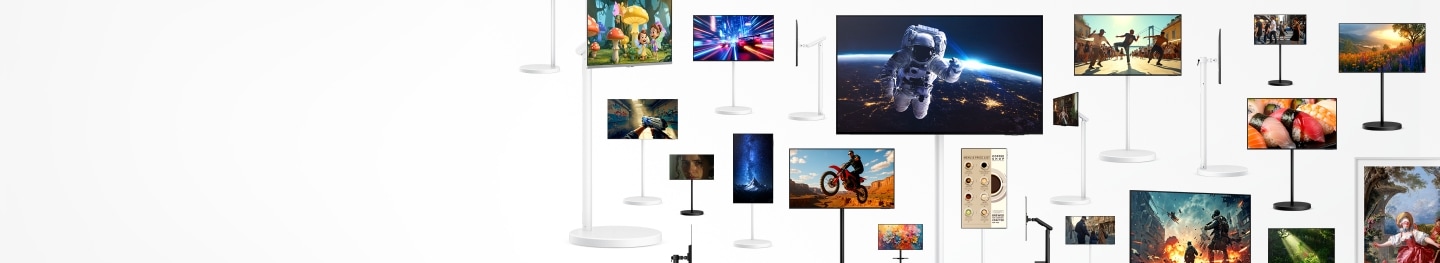 하얀색 배경에 다양한 무빙스타일 제품들이 배치되어 있는