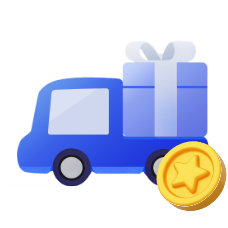 선물상자가 있는 트럭과 캐시백을 의미하는 아이콘