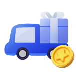 선물상자가 있는 트럭과 캐시백을 의미하는 아이콘