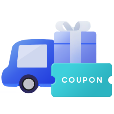 선물상자가 있는 트럭과 쿠폰을 상징하는 아이콘