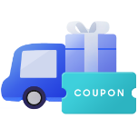 선물상자가 있는 트럭과 쿠폰을 상징하는 아이콘