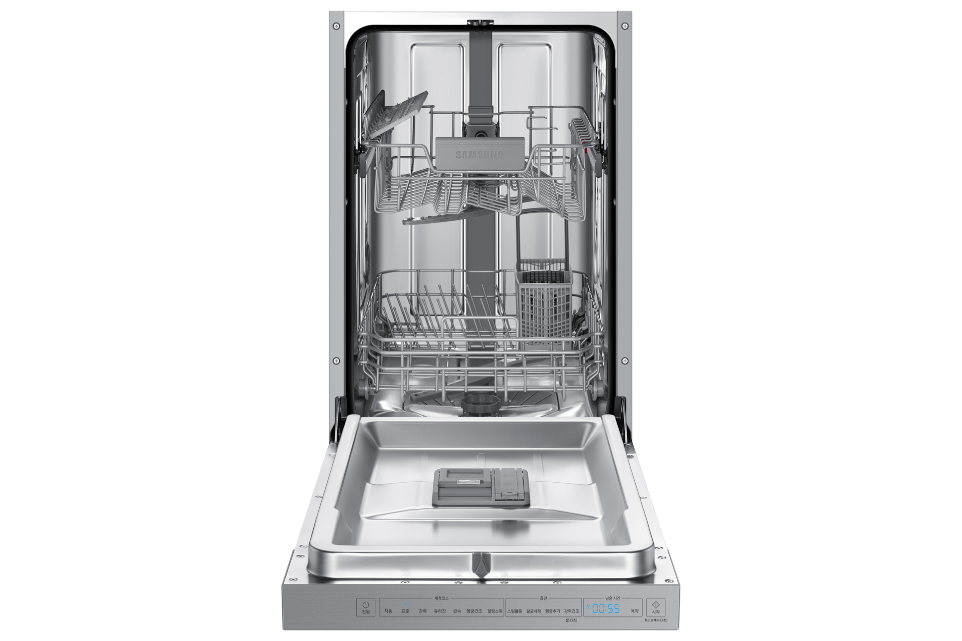 식기세척기 세미 빌트인 8인용 실버 제품 정면 도어 열림