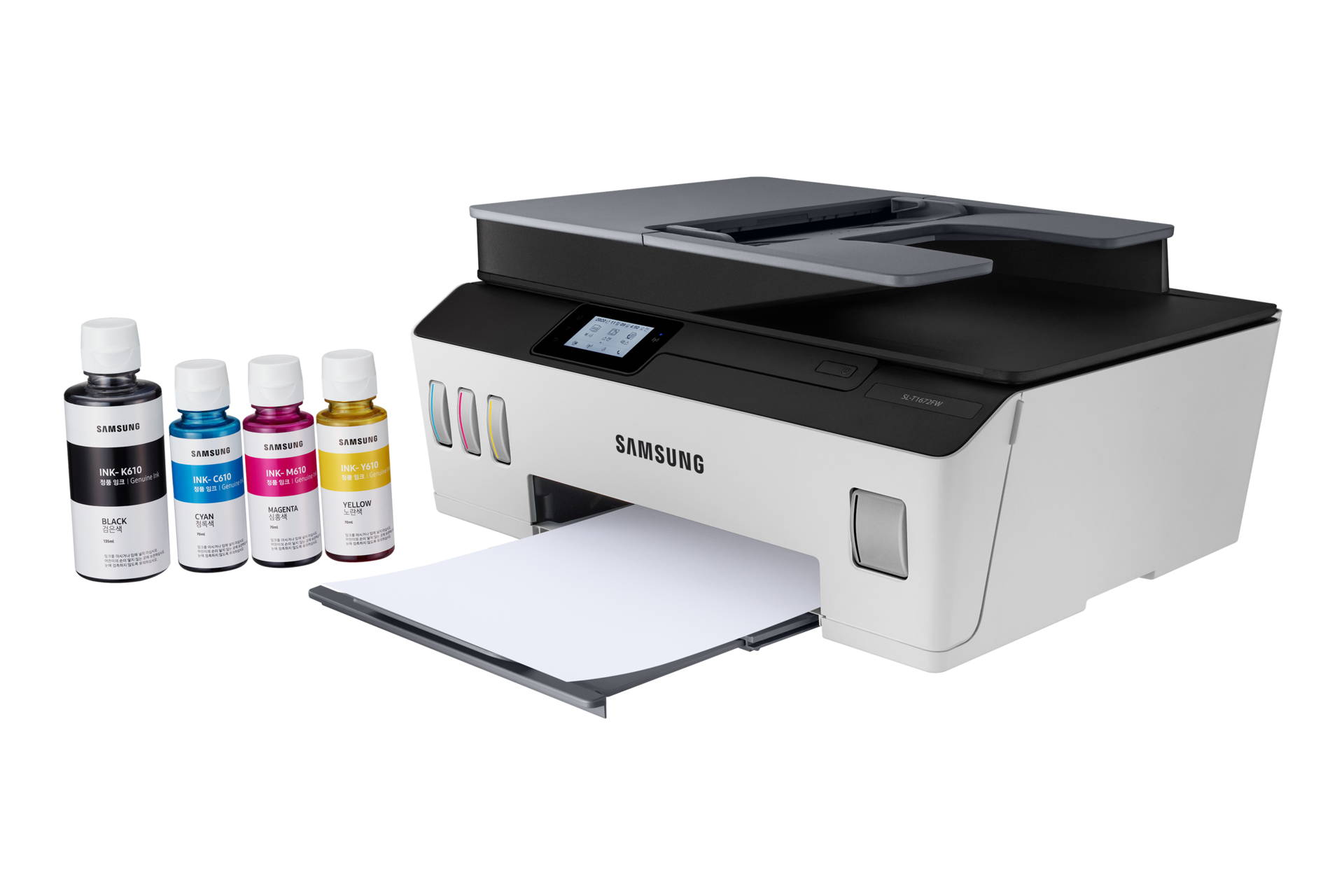 잉크젯 플러스S 20/16 ppm 화이트 제품 좌측으로 돌린 정면 + 잉크 제품 이미지