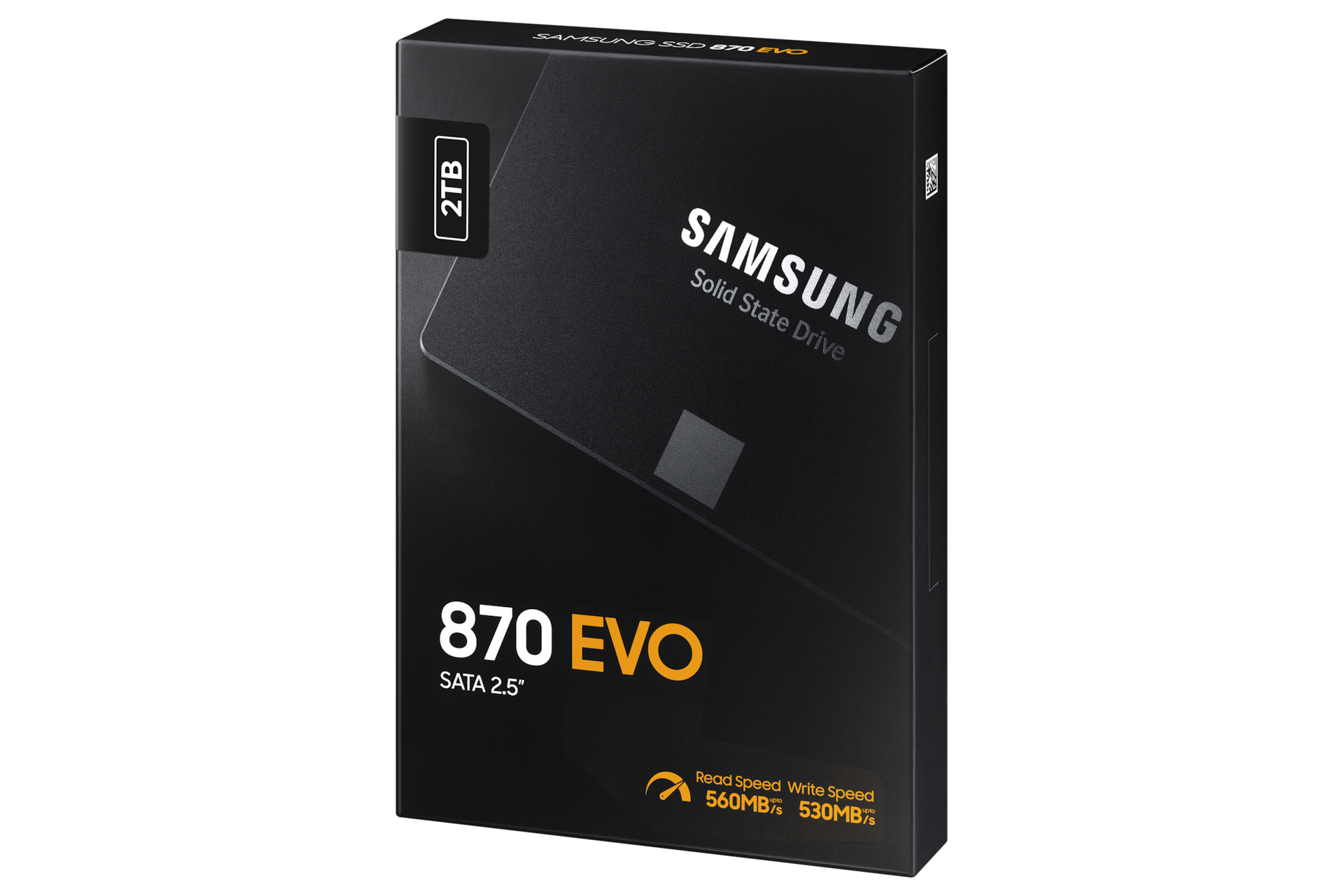 870 EVO SATA SSD 2 TB 블랙 제품 패키지 정면 좌측으로 돌린 이미지
