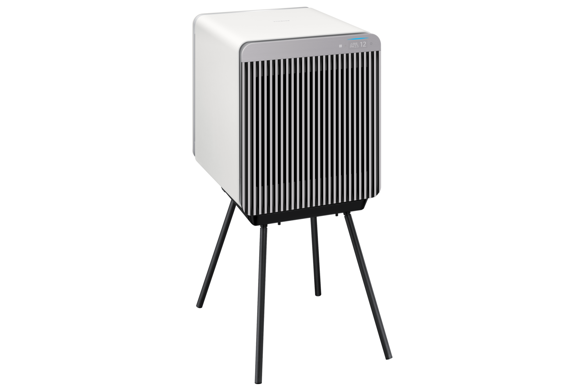 Bespoke 큐브™ Air 스탠드 블랙과 Bespoke 큐브 그레이 스트라이프를 결합한 왼쪽 상단