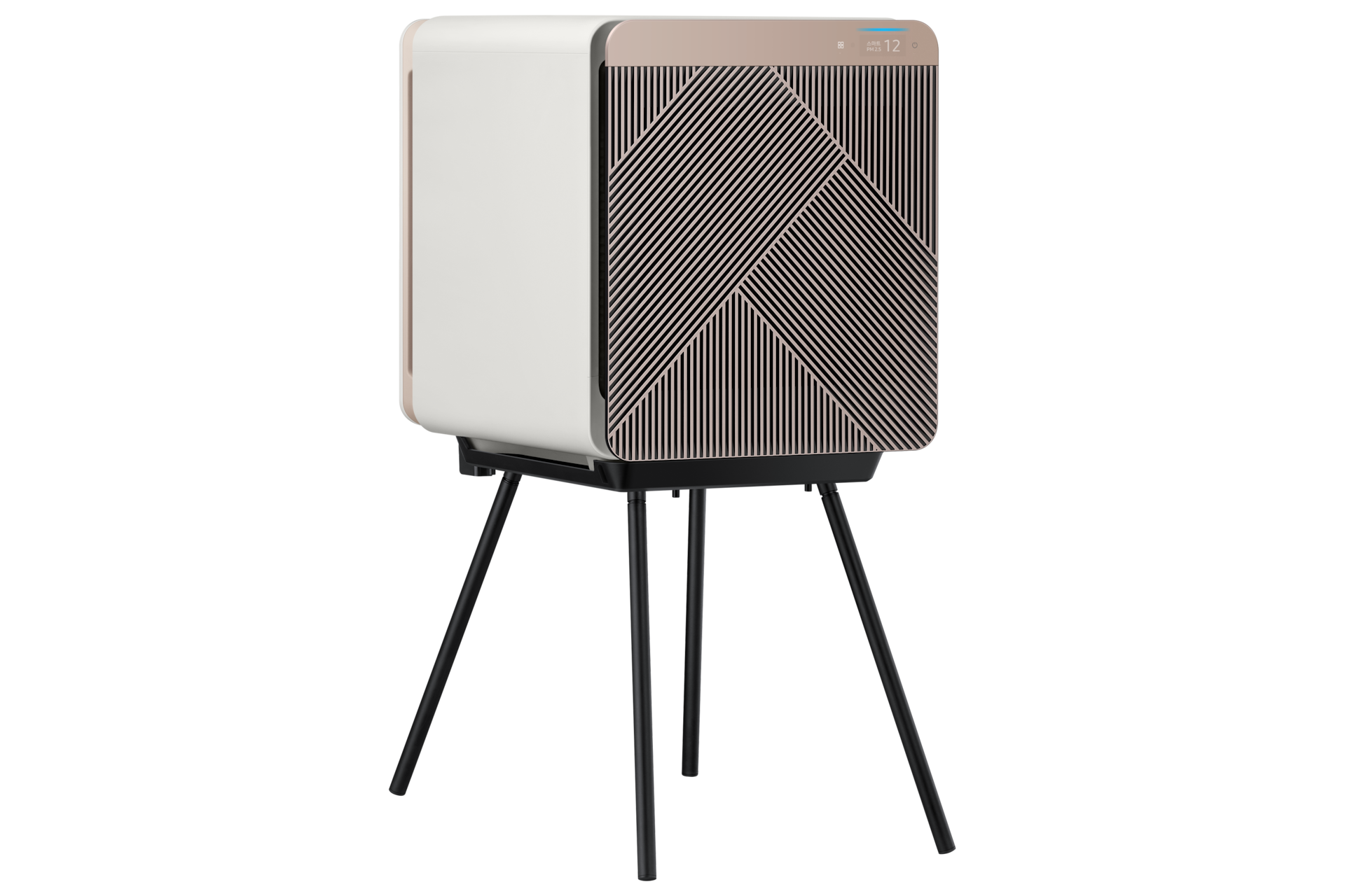 Bespoke 큐브™ Air 스탠드 블랙과 Bespoke 큐브 베이지 헤링본을 결합한 왼쪽 측면