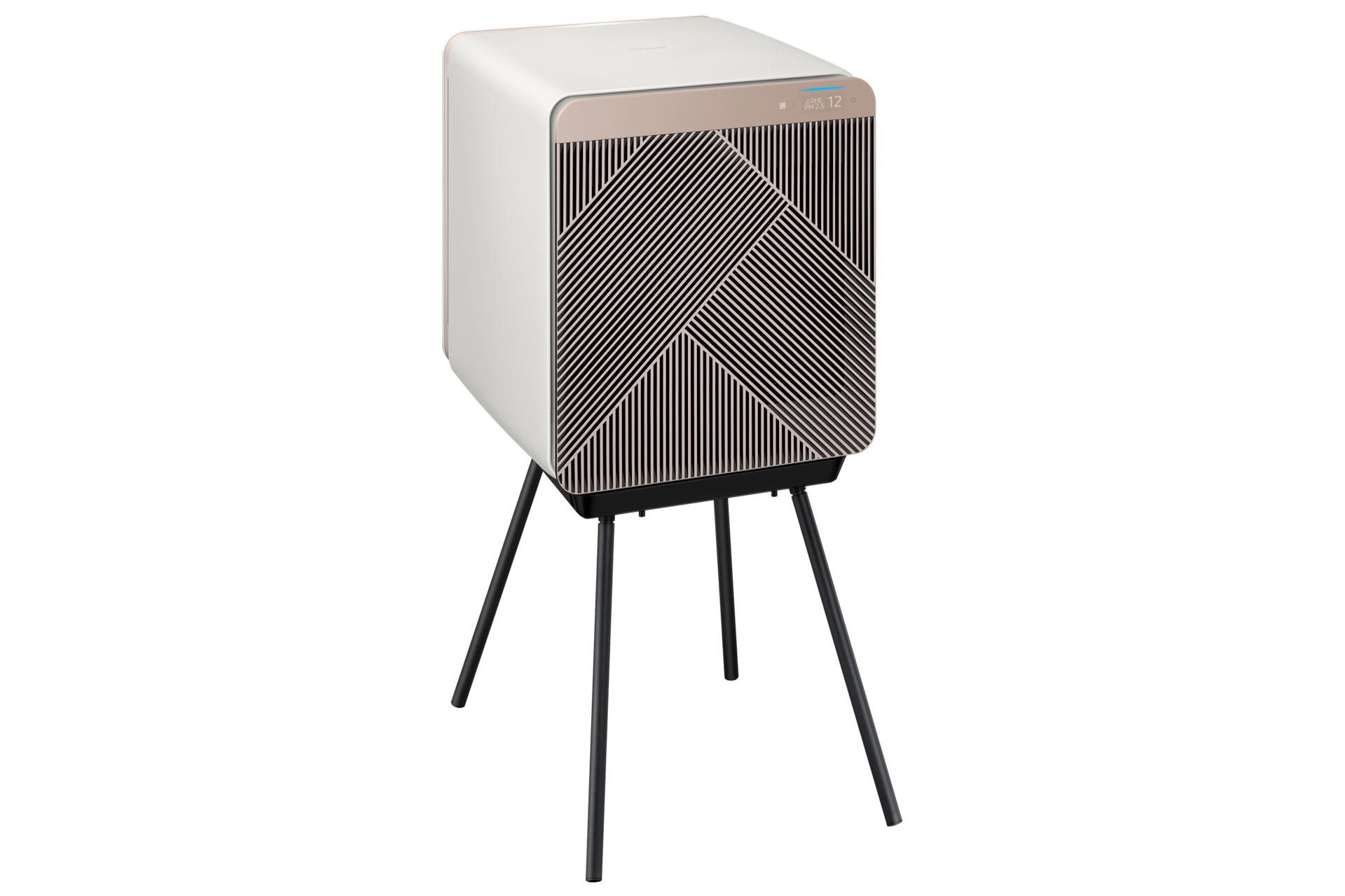 Bespoke 큐브™ Air 스탠드 블랙과 Bespoke 큐브 베이지 헤링본을 결합한 왼쪽 상단