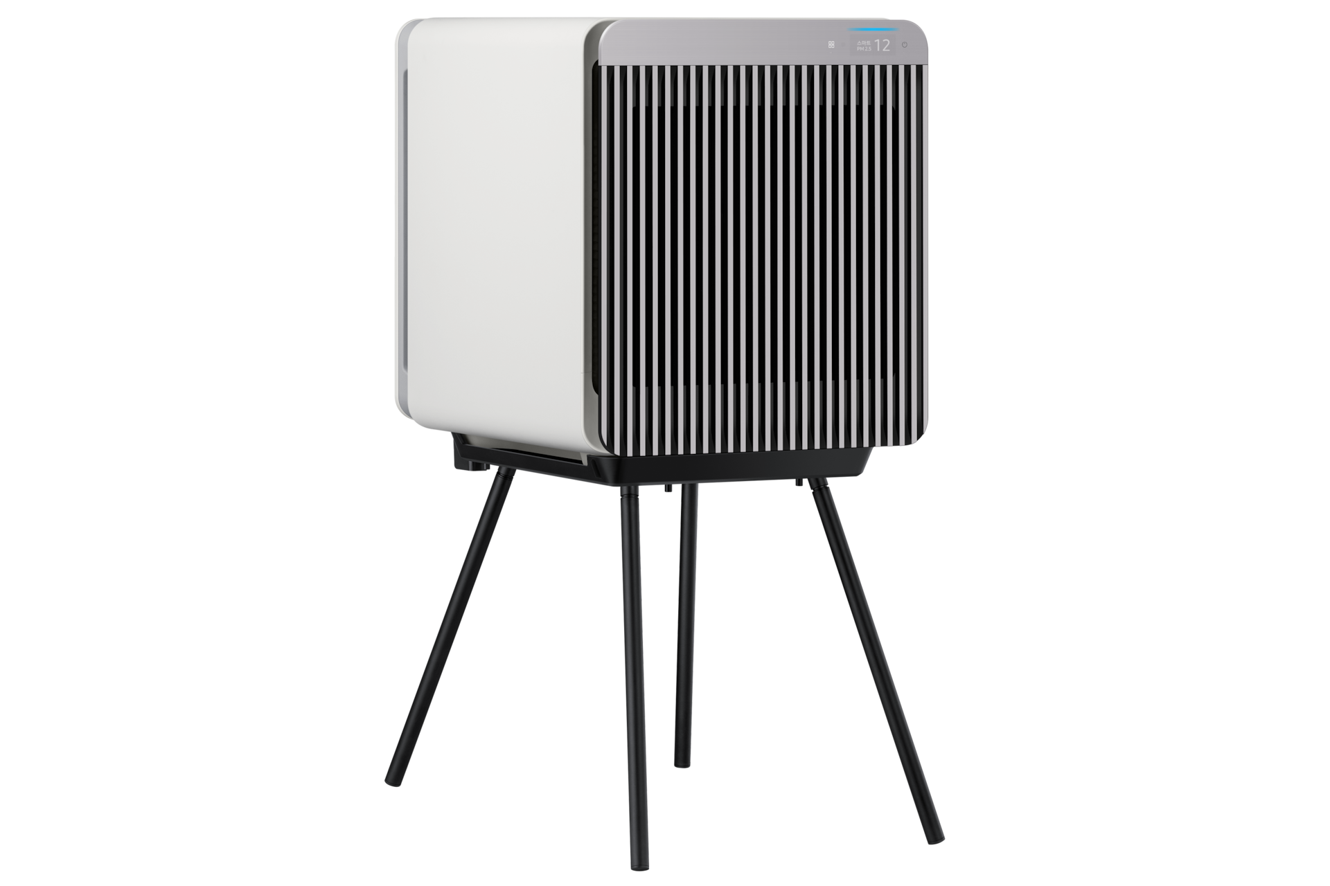 Bespoke 큐브™ Air 스탠드 블랙과 Bespoke 큐브 그레이 스트라이프를 결합한 왼쪽 측면