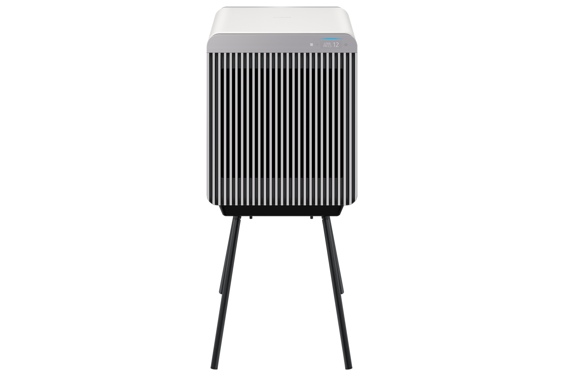 Bespoke 큐브™ Air 스탠드 블랙과 Bespoke 큐브 그레이 스트라이프를 결합한 정면