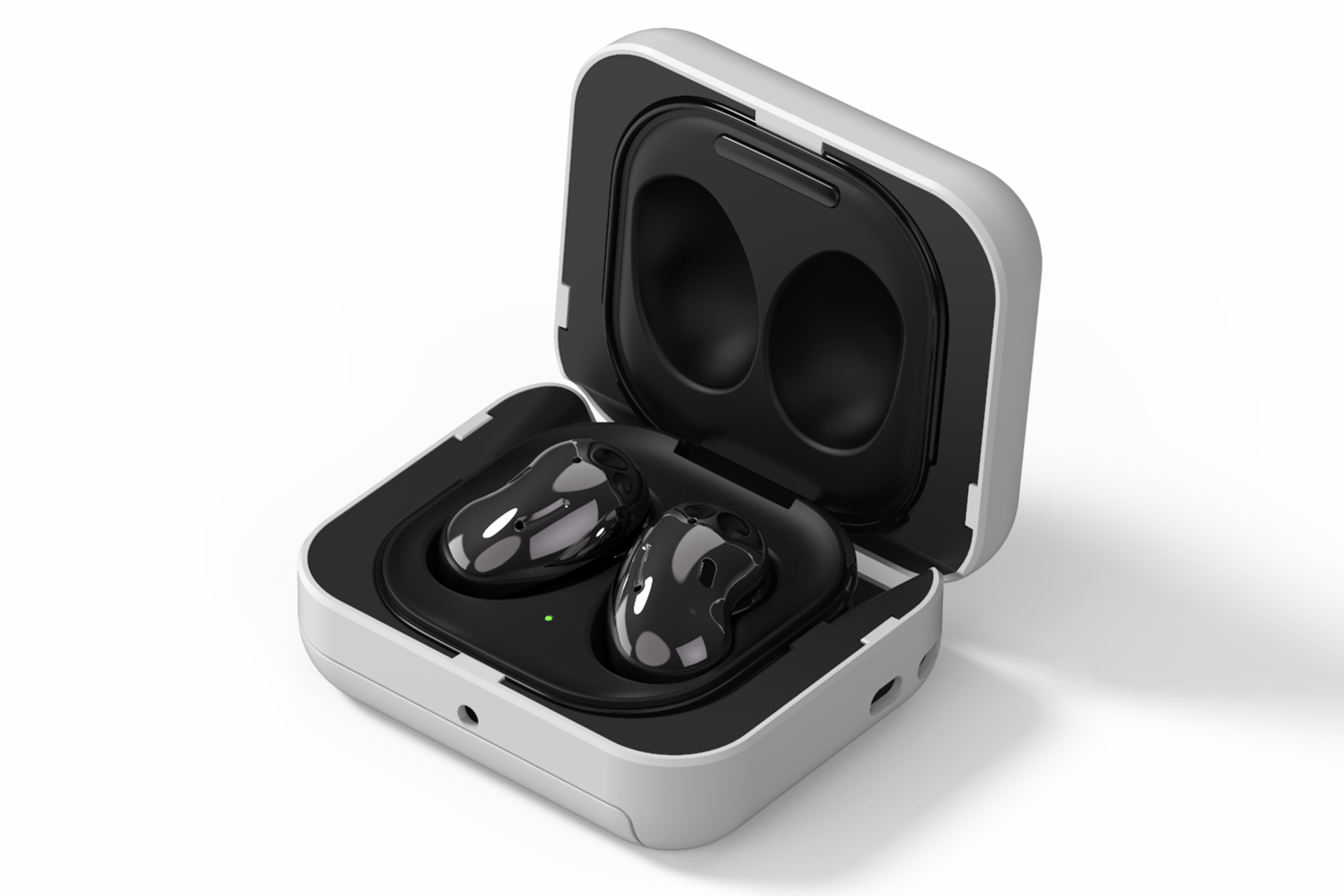 갤럭시 버즈 라이브가 장착된 제품 뚜껑 열린 앞측면