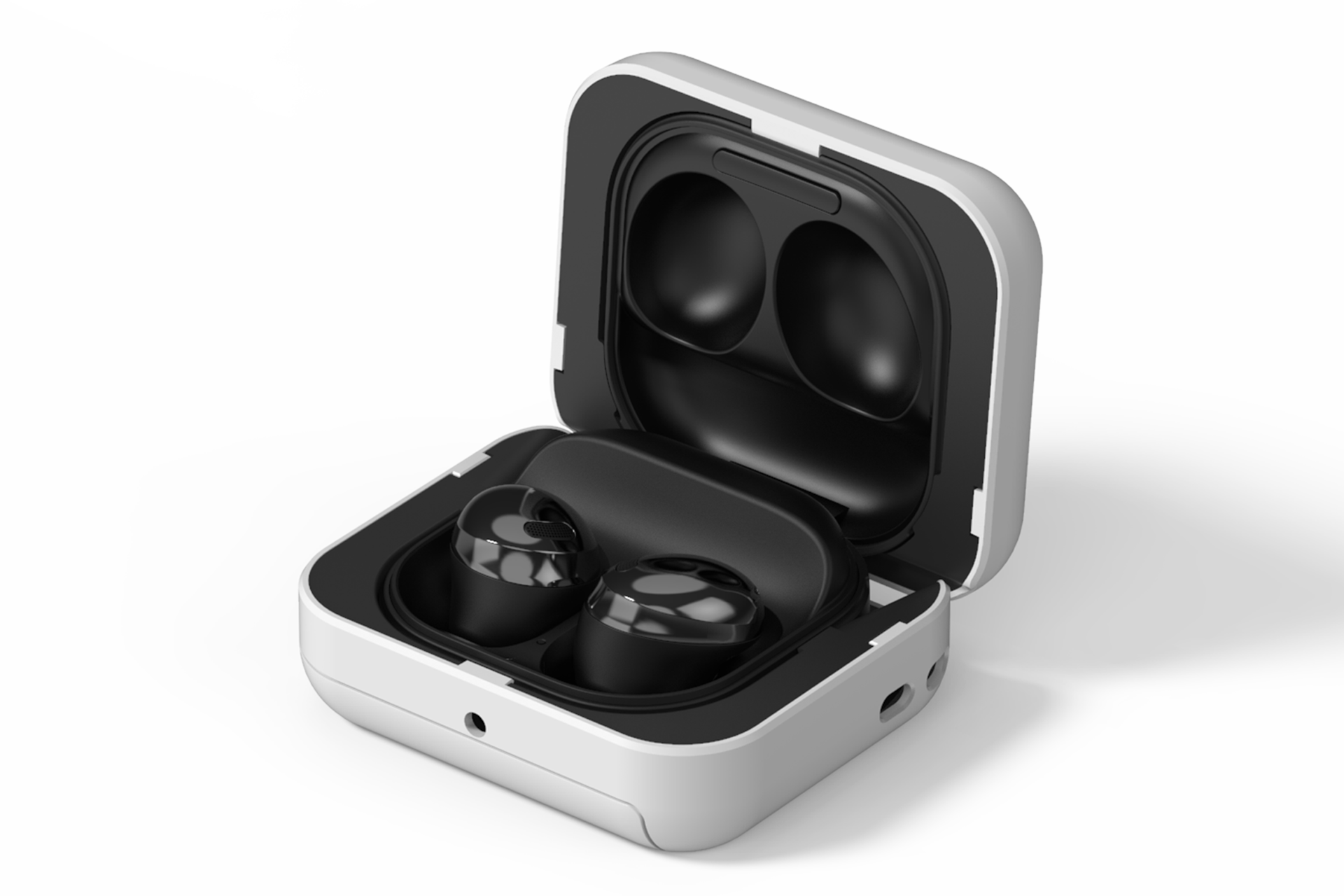 갤럭시 버즈 프로가 장착된 제품 뚜껑 열린 앞측면