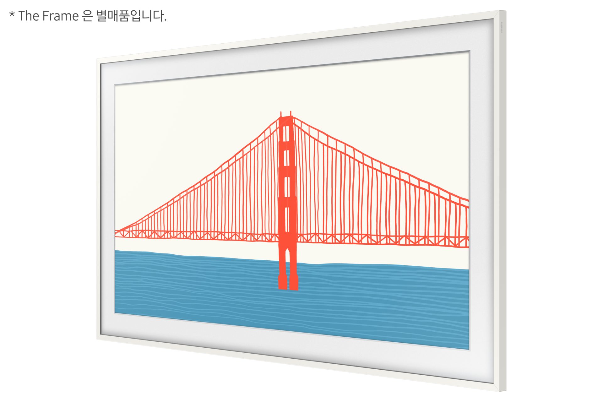 ('21년) 플랫 화이트 베젤 189 cm 용 프레임이 설치된 TV 오른쪽 측면 30도 모습