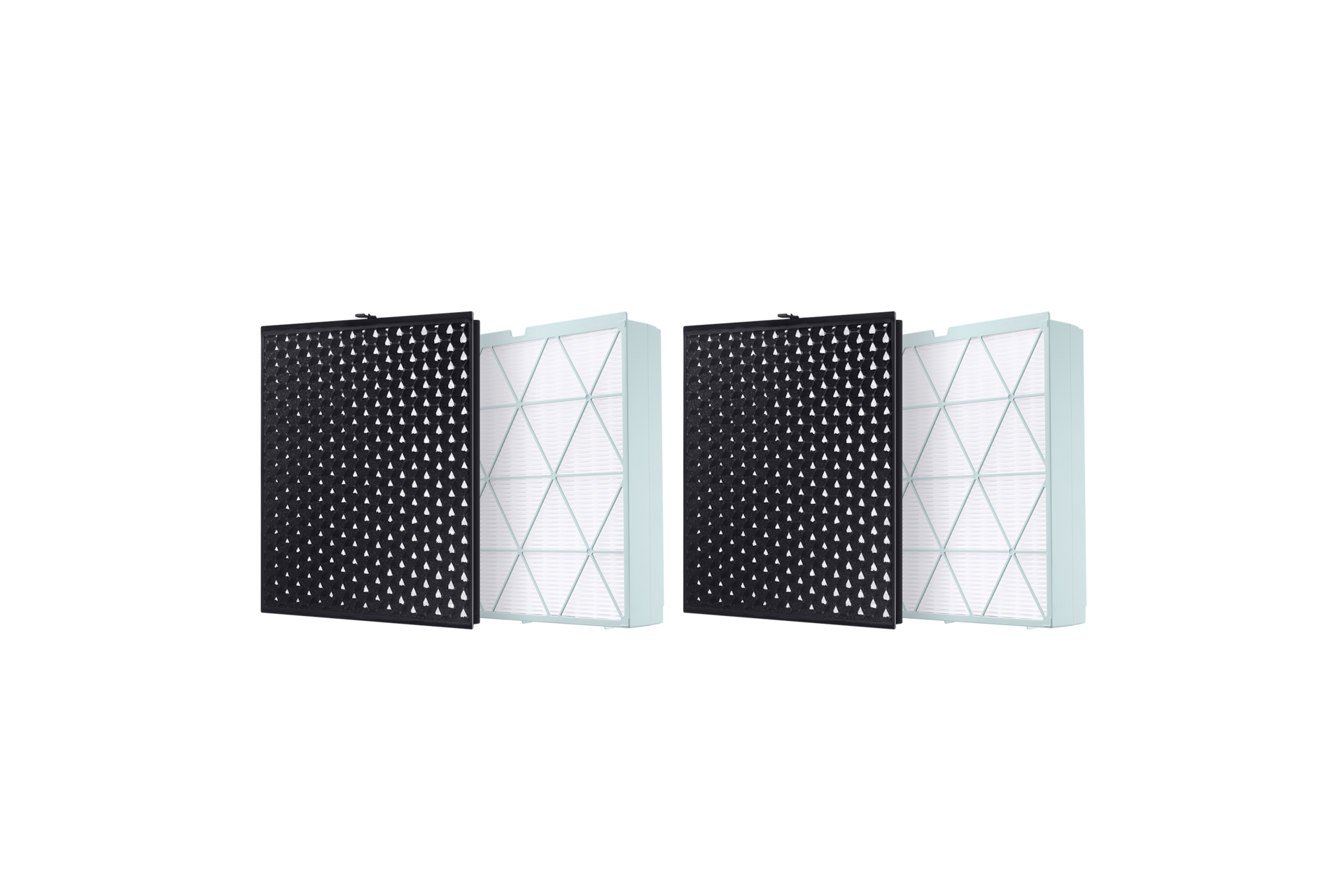 큐브 소형 필터 더블 패키지 블랙 숯 탈취필터 오른쪽 측면 + 큐브 소형 필터 더블 패키지 초미세청정 집진필터 오른쪽 측면