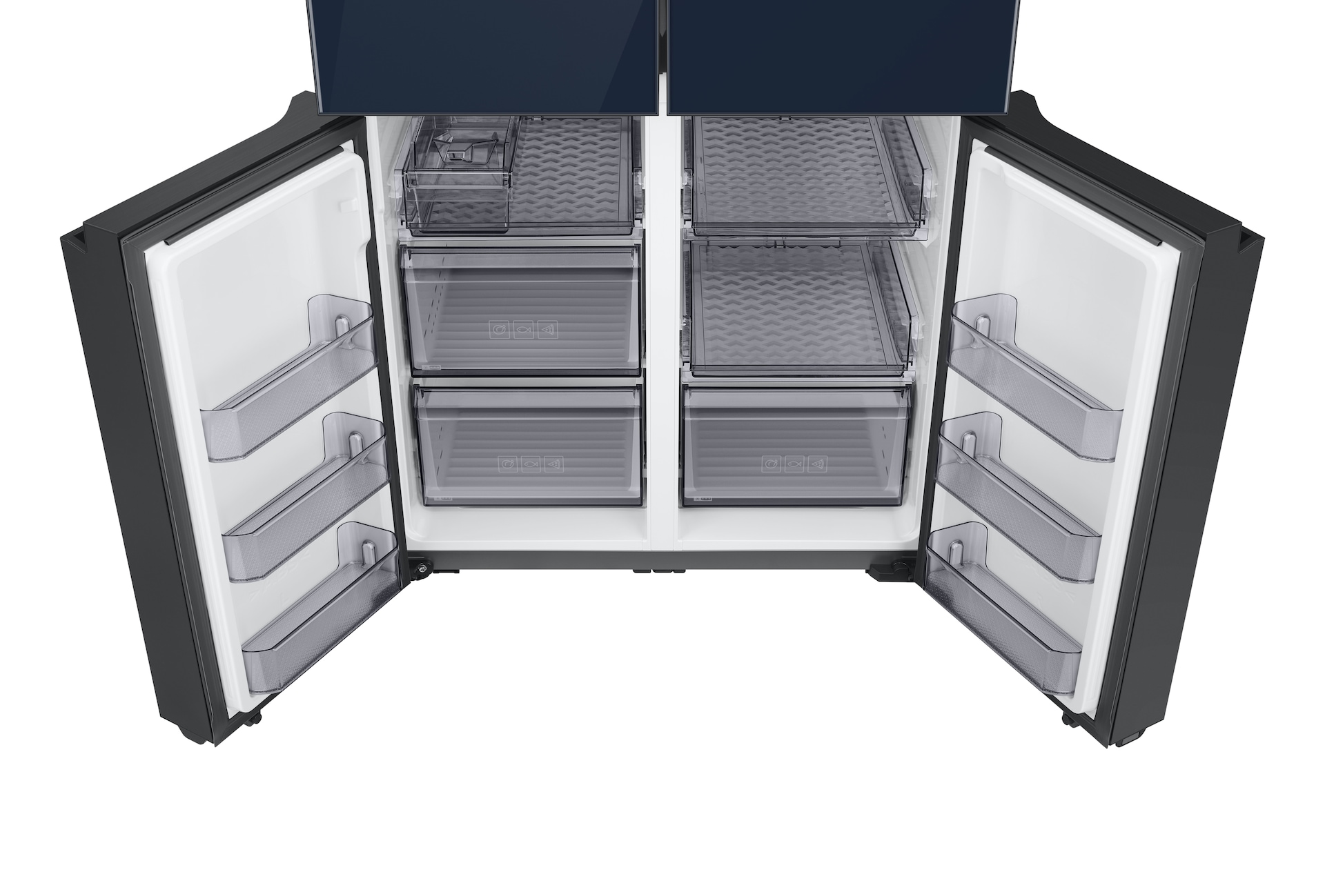 Bespoke AI 패밀리허브 4도어 838L (빅아이스/큐브) 글램 네이비 하단 도어 오픈
