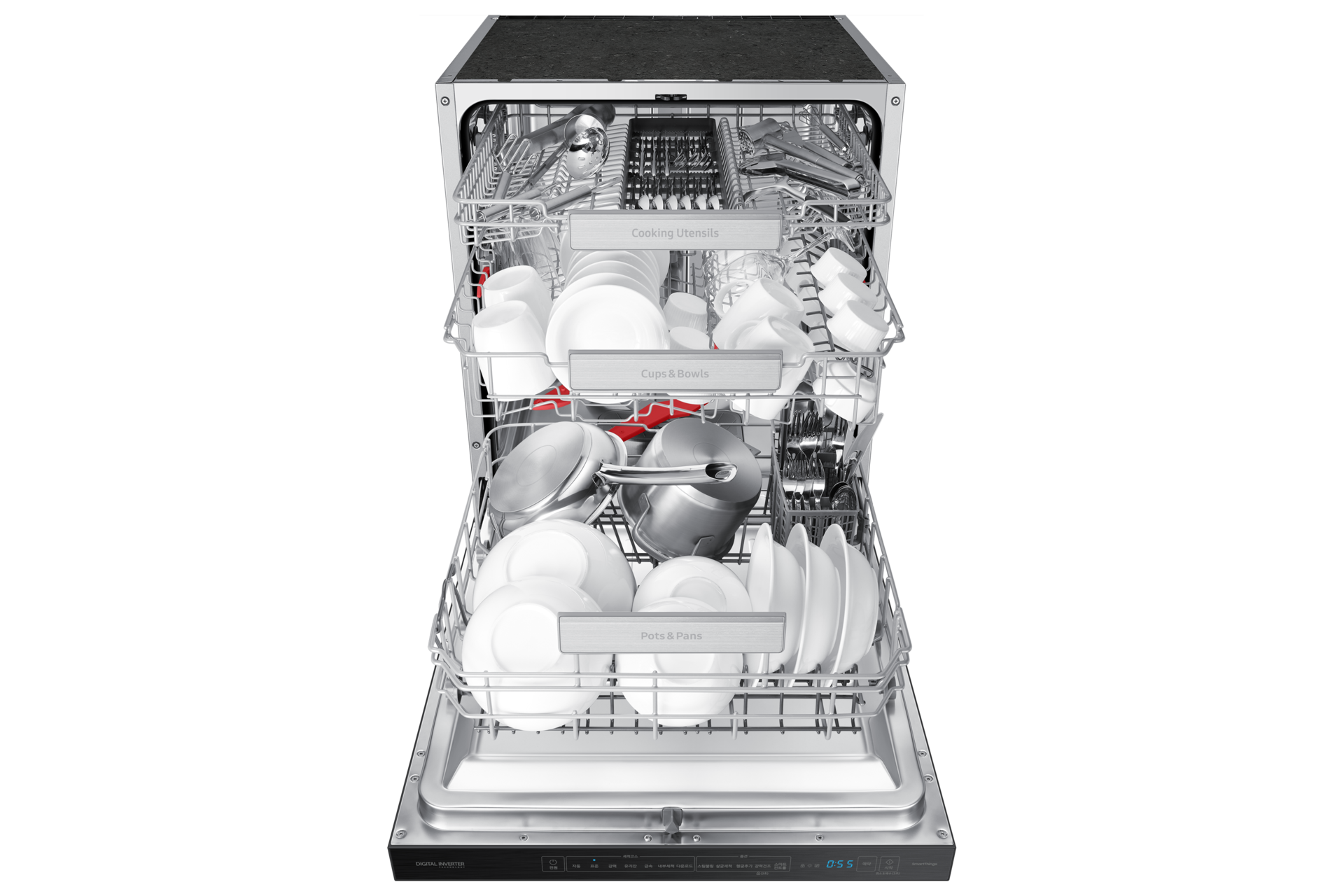 정면 상단 도어 완전 열림 내용물 있음 