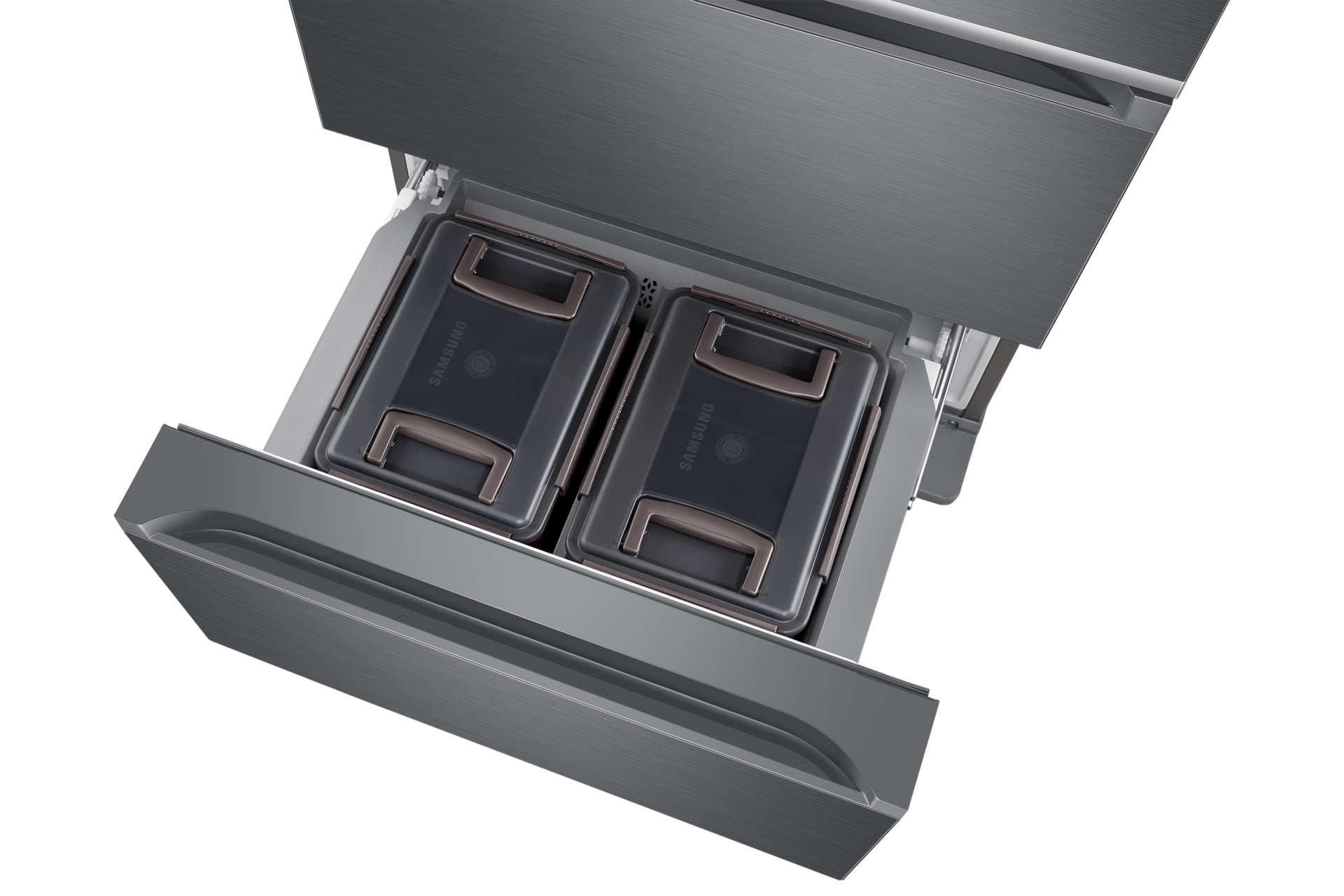 김치플러스 4도어 490L 리파인드 이녹스 하칸 슬라이드 아웃, 윗면 시점