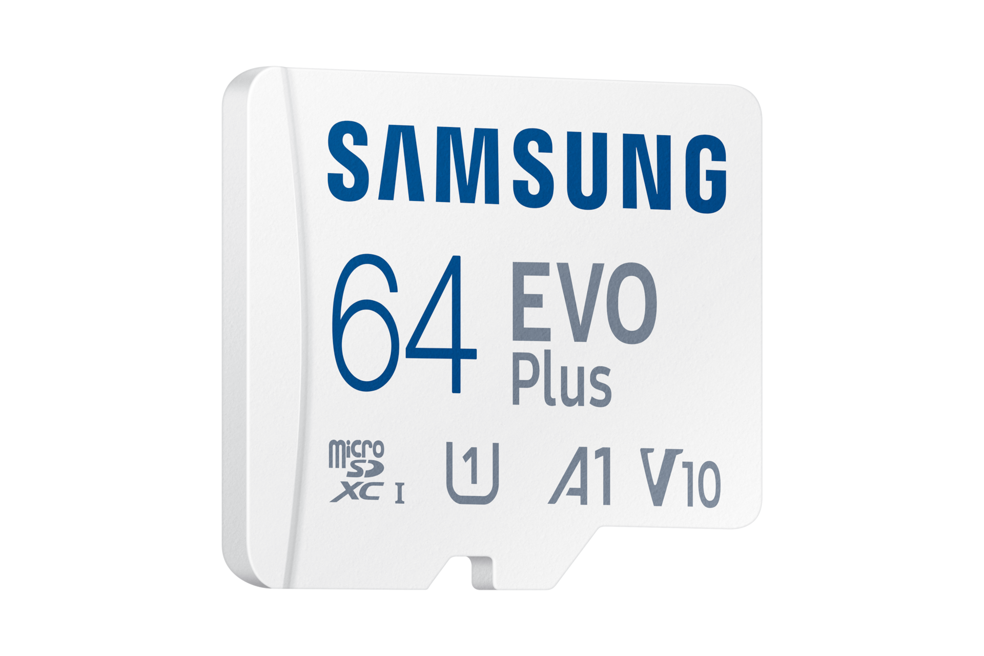 EVO Plus 마이크로SD 메모리카드 64 GB 화이트 제품 오른쪽으로 30도 돌린 사진