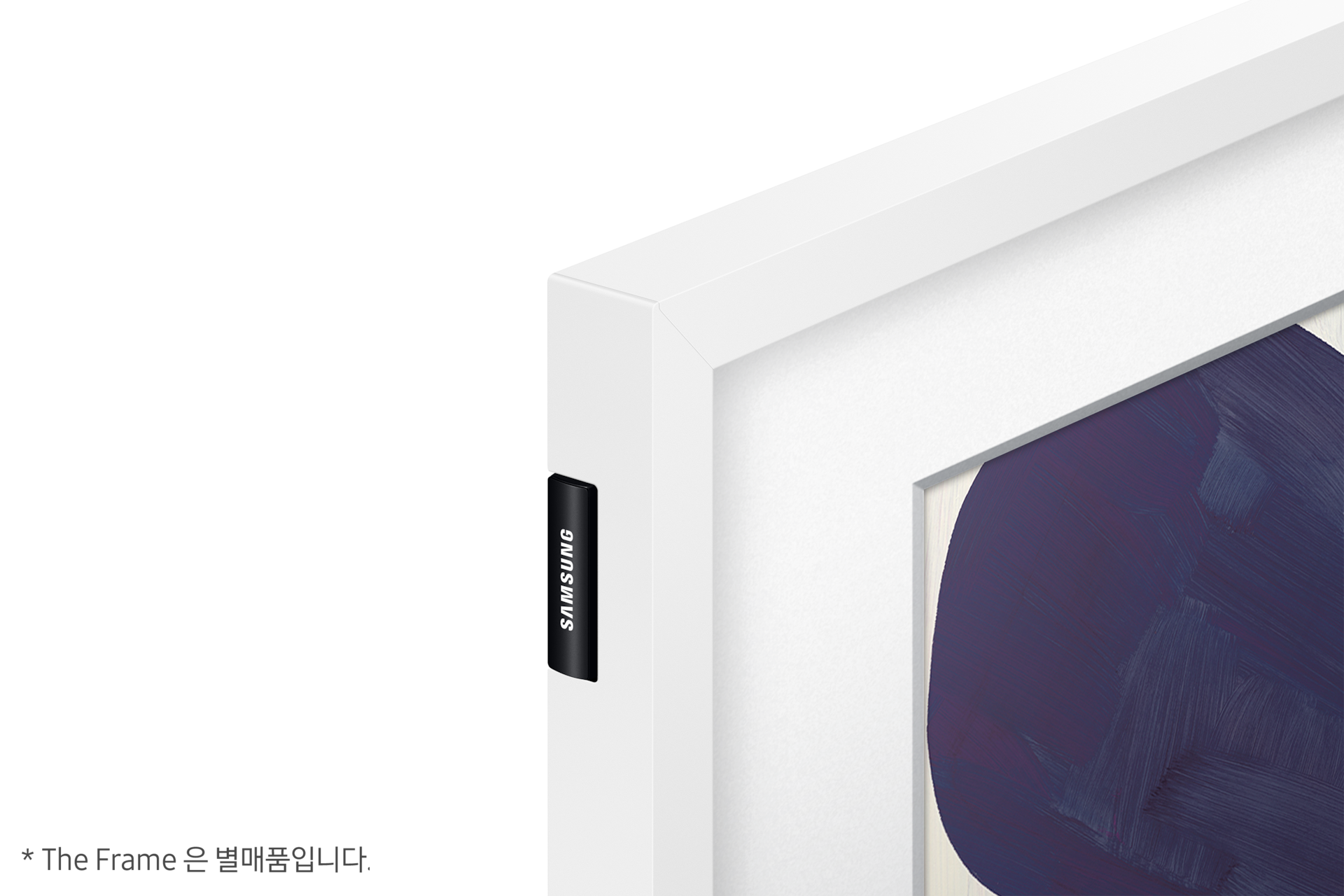 프레임이 설치된 프레임 TV 왼쪽 상단 챔퍼 확대 모습