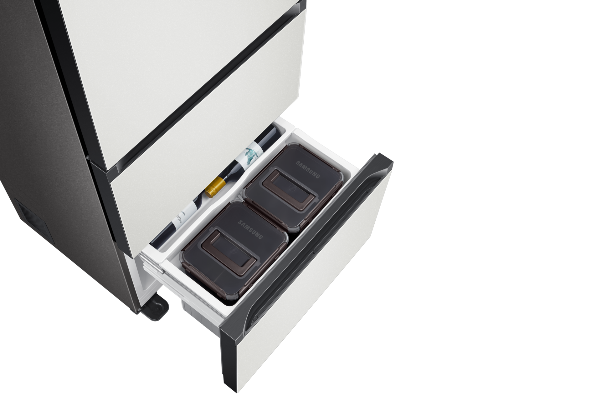 BESPOKE 김치플러스 3도어 313 L 코타 화이트 중칸 열림 측면