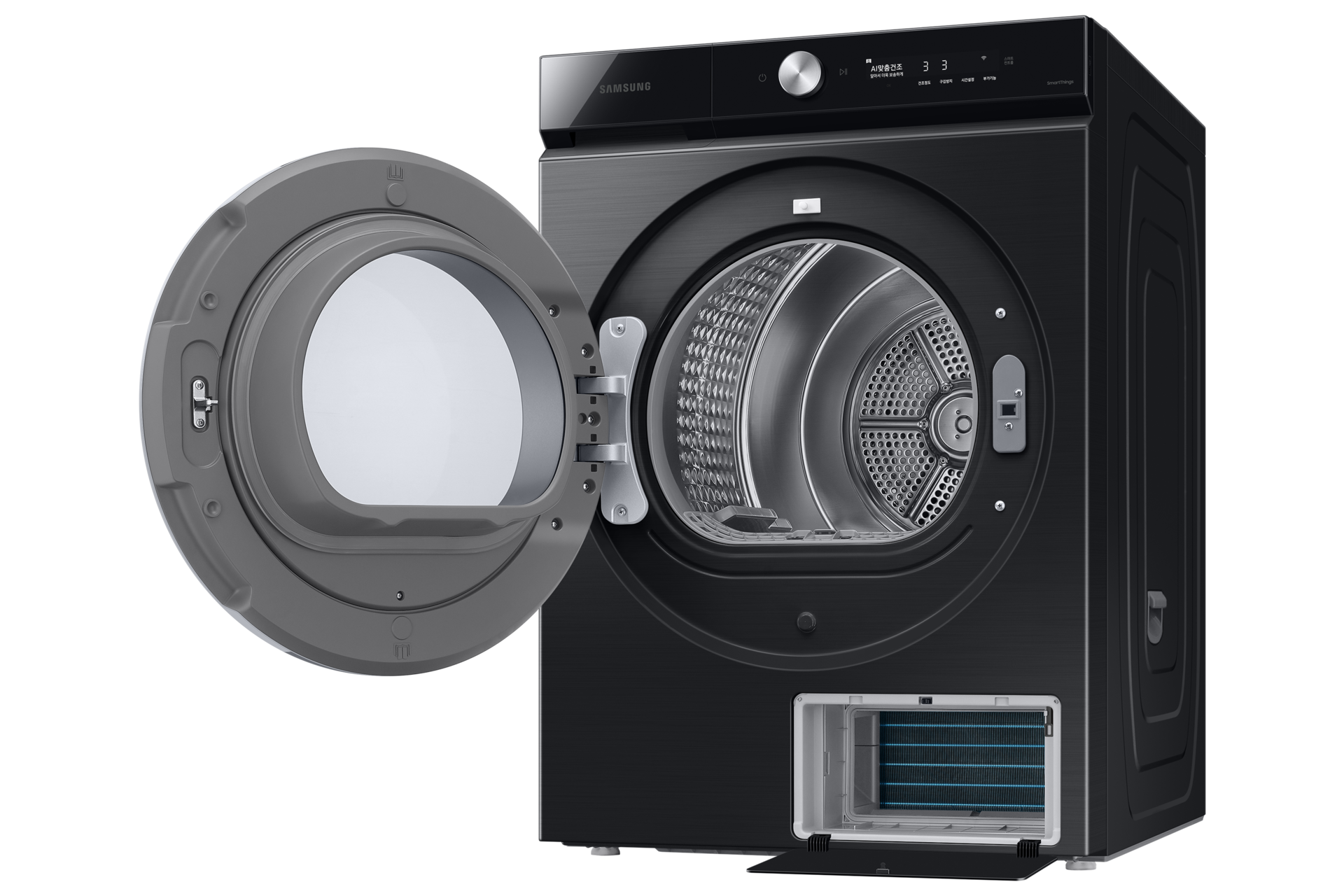 BESPOKE 그랑데 건조기 AI 17 kg 블랙케비어 좌측 15도 도어열림