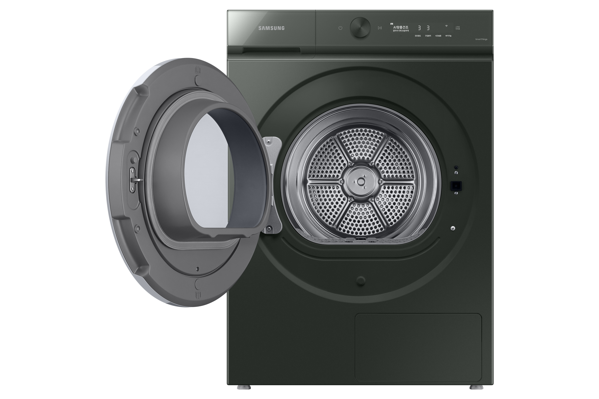 BESPOKE 그랑데 건조기 AI 20 kg 새틴그린 정면 도어열림