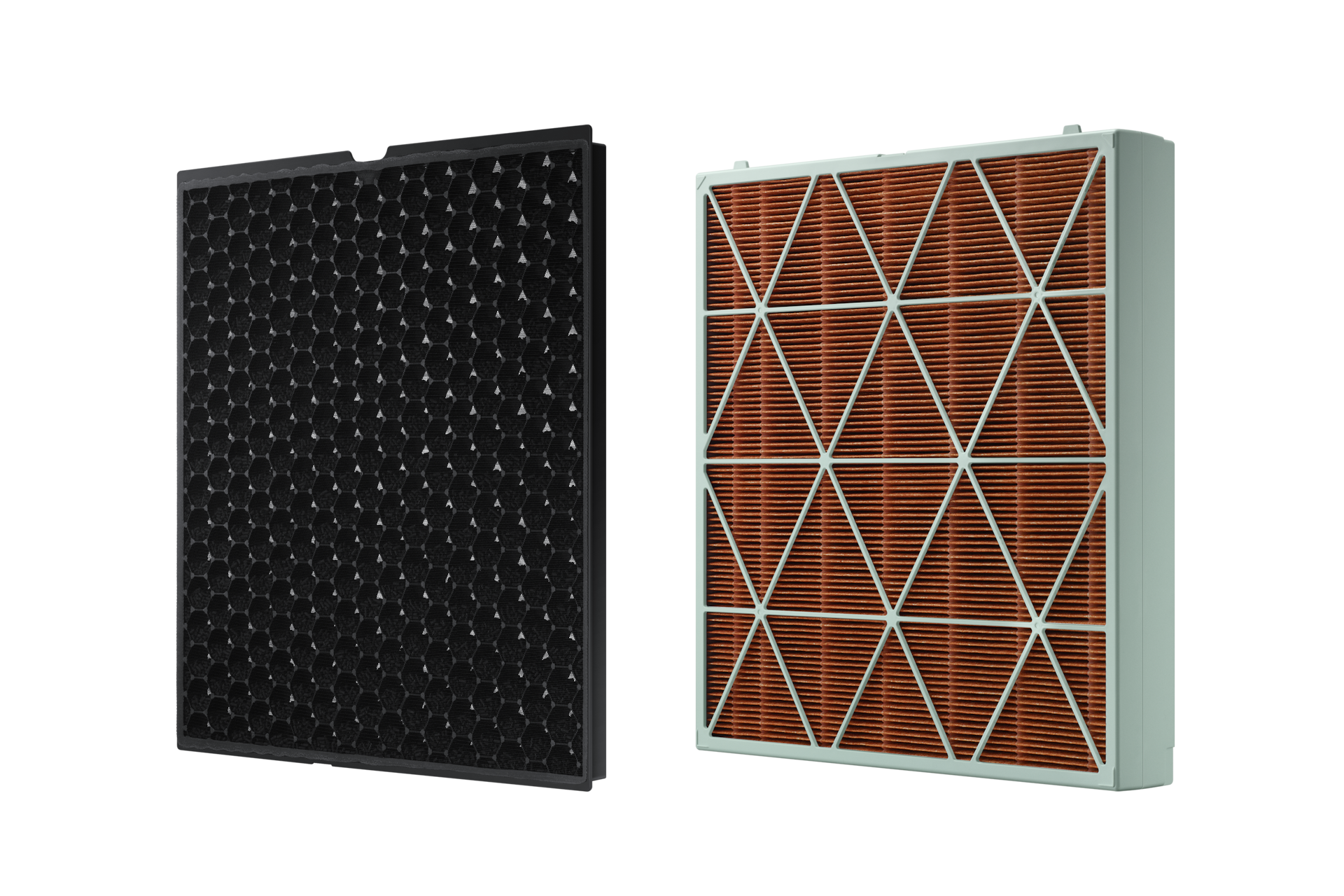 Bespoke 큐브™ Air 항균 필터 소형 블랙 숯 탈취필터 오른쪽 측면 + Bespoke 큐브™ Air 항균 필터 소형  구리 집진필터 오른쪽 측면