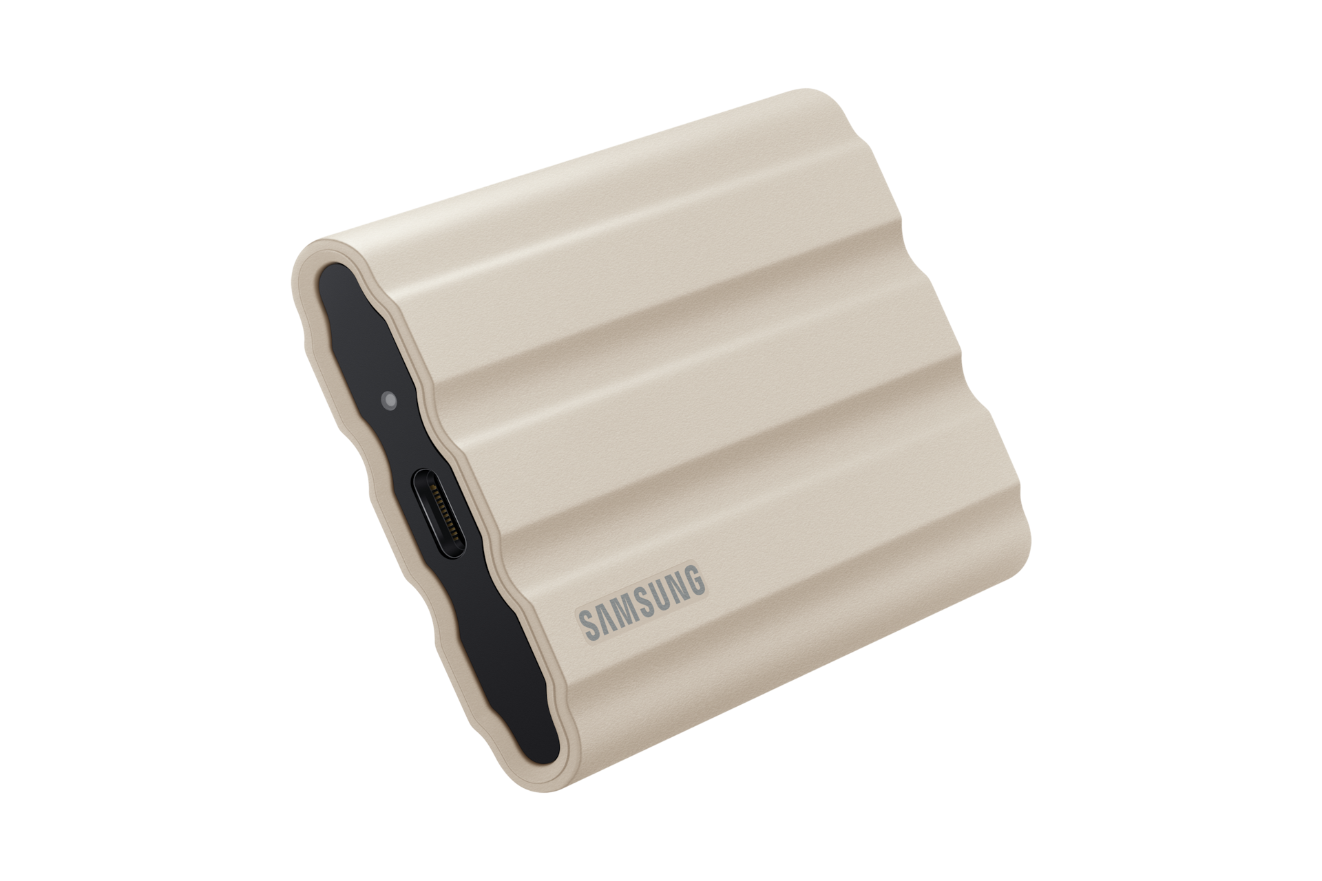 외장 SSD T7 Shield USB 3.2 Gen 2 2 TB (베이지) 제품 세워져 있는 모습 왼쪽 30도에서 바라본 이미지