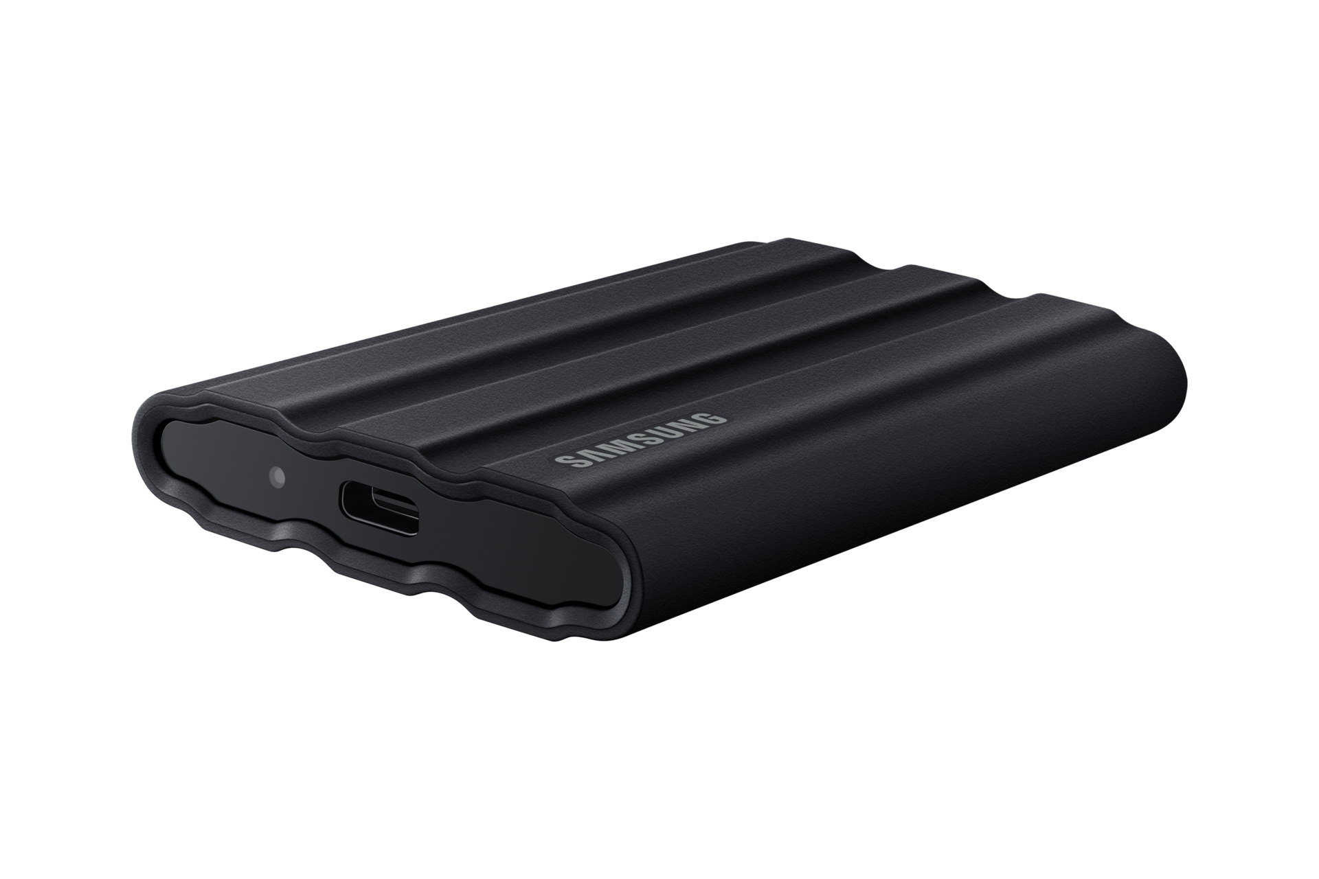 외장 SSD T7 Shield USB 3.2 Gen 2 1 TB 블랙 제품 눕혀져있는 모습 왼쪽 30도