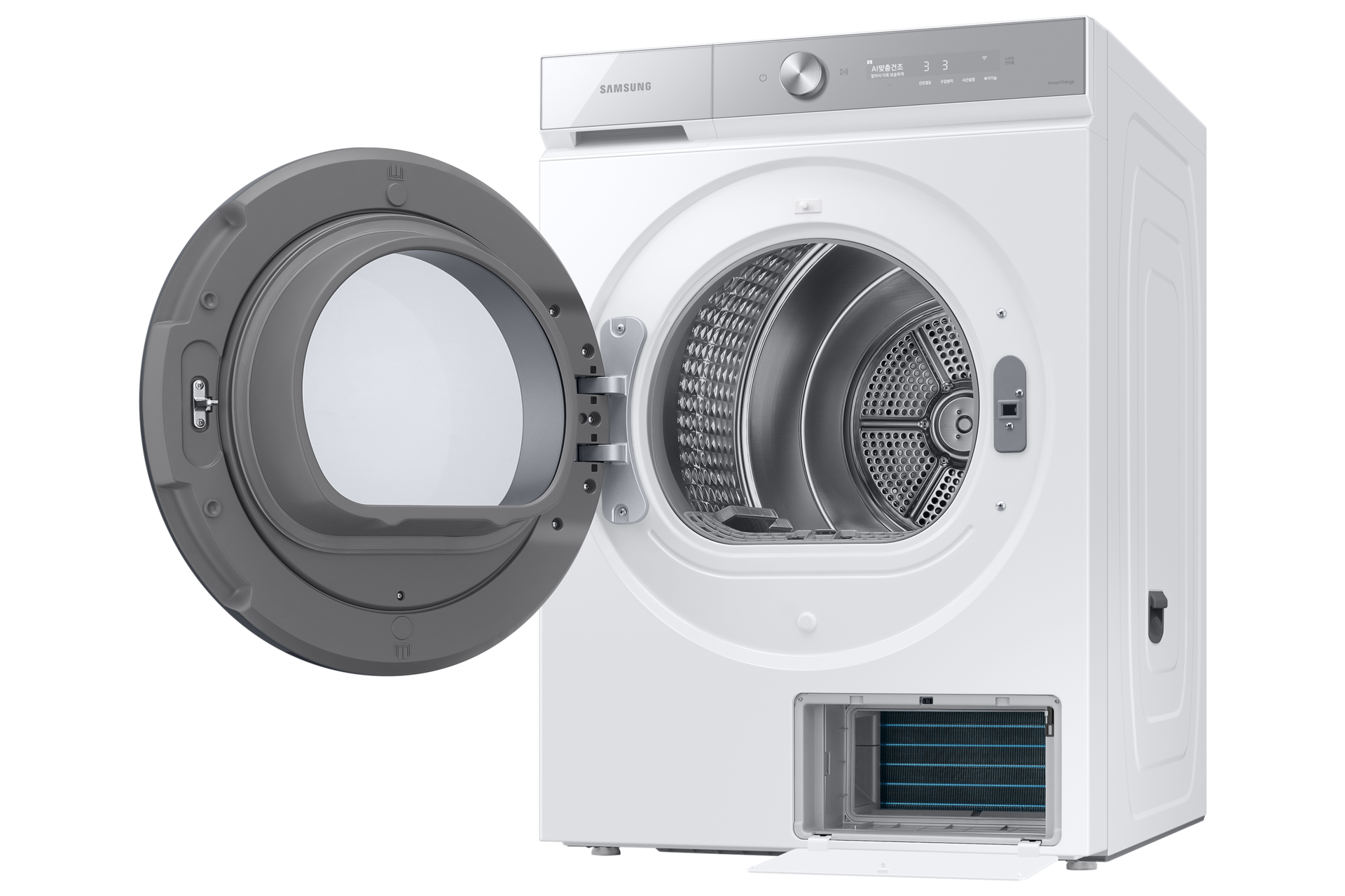 BESPOKE 그랑데 건조기 AI 20 kg 화이트 좌측 15도 도어열림