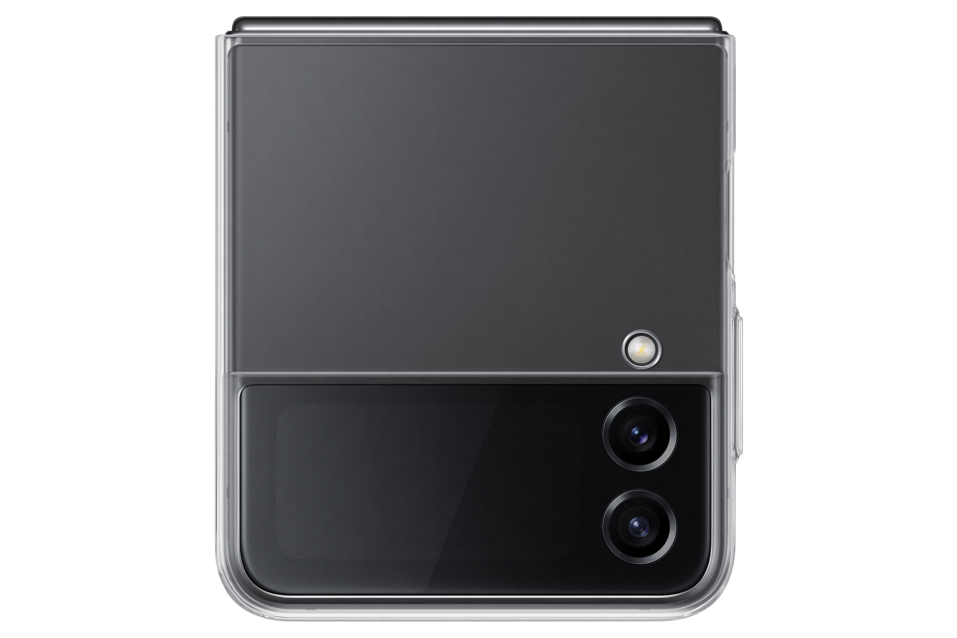갤럭시 Z 플립4 클리어 슬림 커버 (투명) 제품에 갤럭시 Z 플립을 장착하여 접힌 정면 이미지