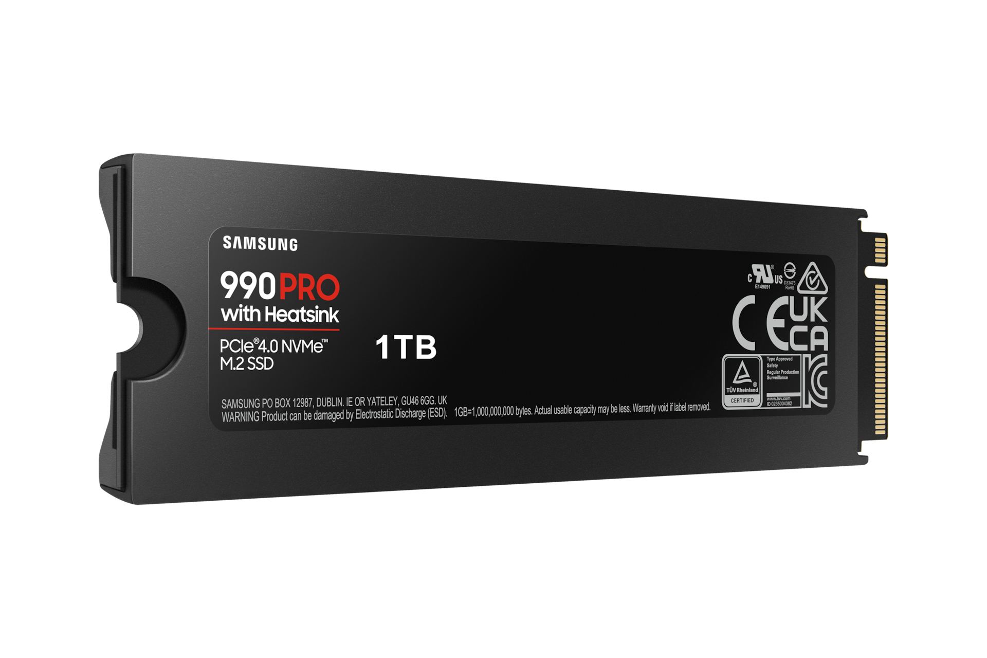 SSD 990 PRO NVMe with Heatsink 1 TB 제품 오른쪽 30도 회전 후면