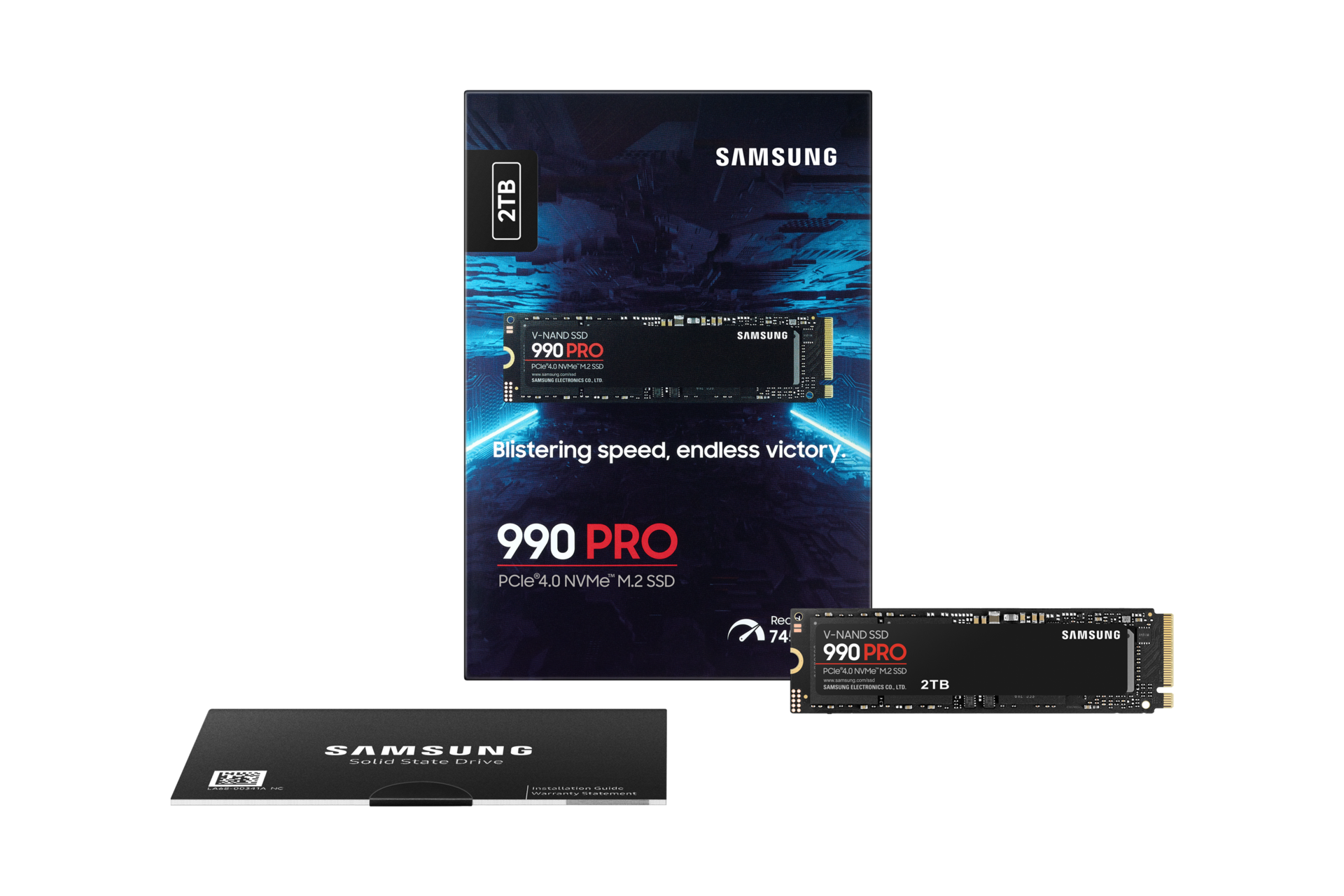 SSD 990 PRO NVMe 2 TB 패키지 팩 정면 이미지 + SSD 990 PRO NVMe 2 TB 제품 정면