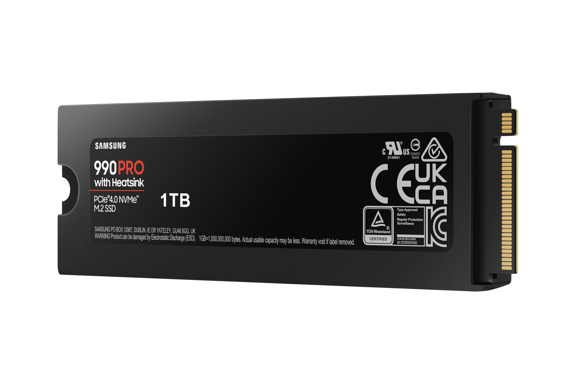 SSD 990 PRO NVMe with Heatsink 1 TB 제품 왼쪽 30도 회전 후면