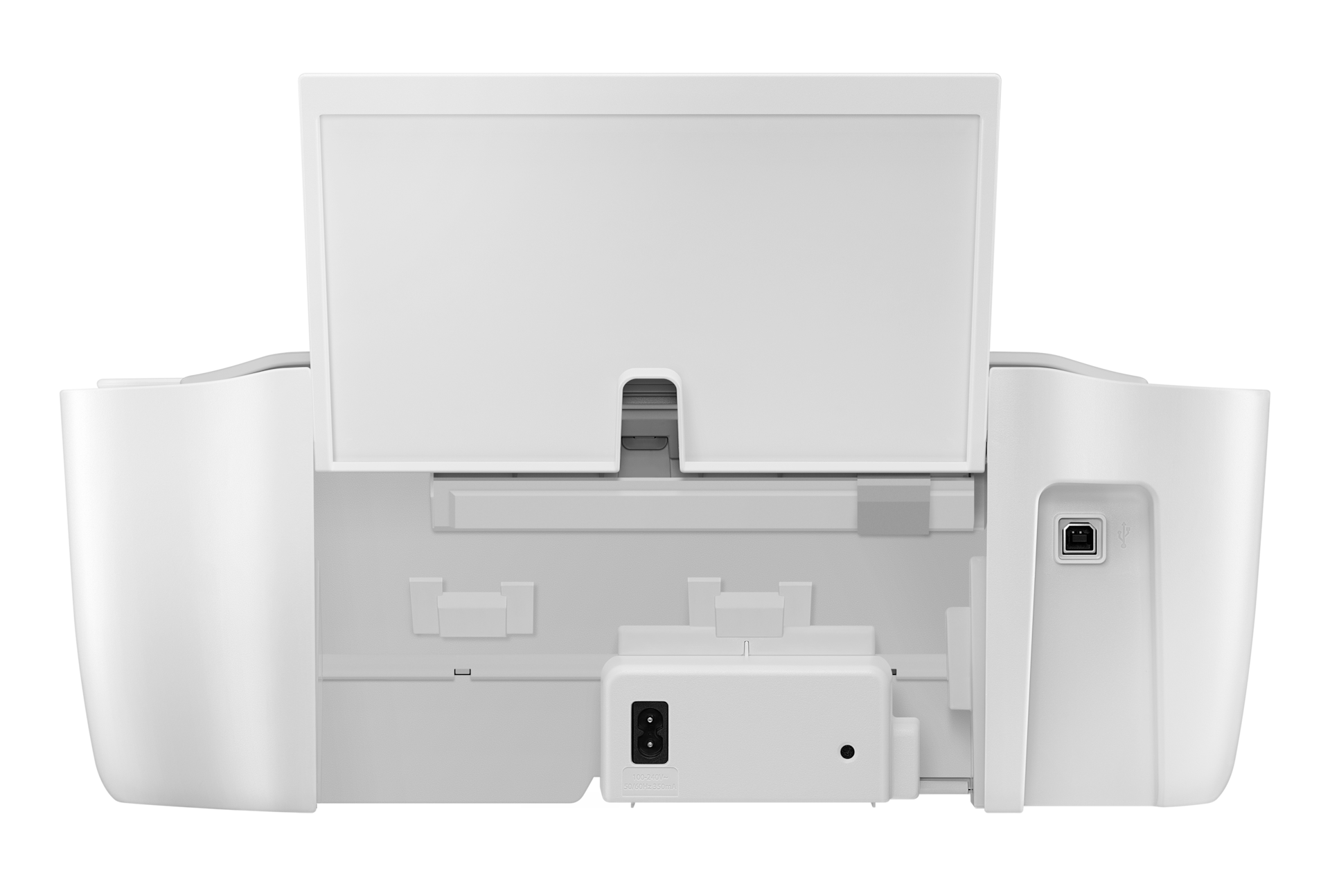 잉크젯복합기 20/16 ppm (화이트) 제품 후면 용지 넣는 곳이 활성화 되어 있는 이미지
