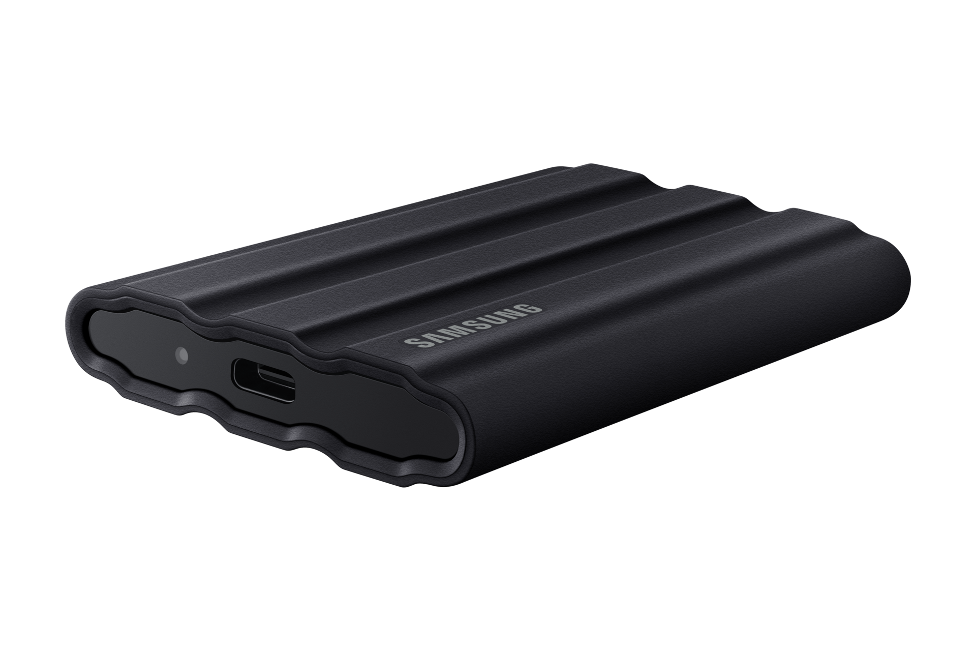 외장 SSD T7 Shield USB 3.2 Gen 2 4 TB 블랙 제품 눕혀져있는 모습 왼쪽 30도